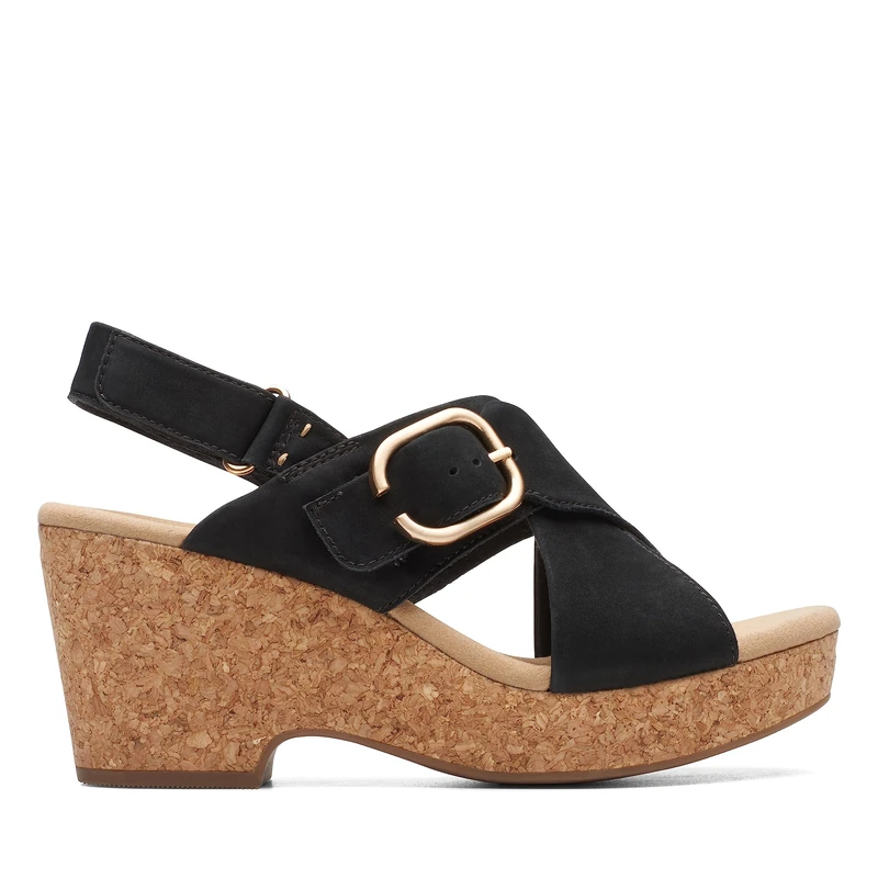 Clarks Women's Giselle Dove Wedge Sandal, Black Nubuck, 6.5 UK - Image 1