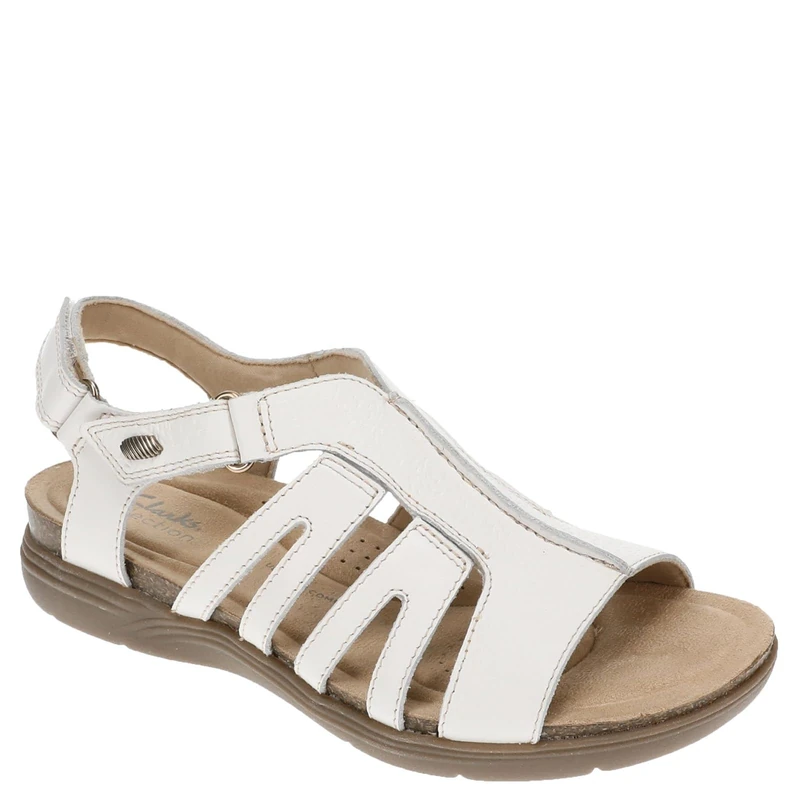 Clarks Women's April Belle Flat Sandal, White Leather, 5.5 UK