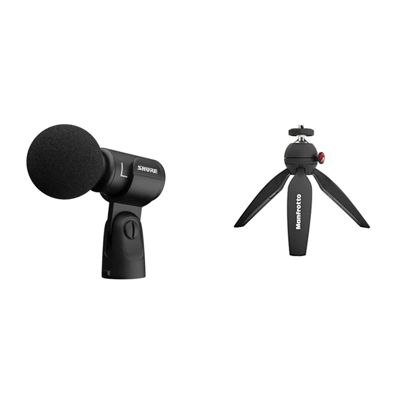 Shure MV88+ Stereo USB Microphone - Condenser Microphone for Streaming and Recording Vocals & Instruments & Manfrotto MTPIXIMII-B, PIXI Mini Tripod with Handgrip for Compact System Cameras