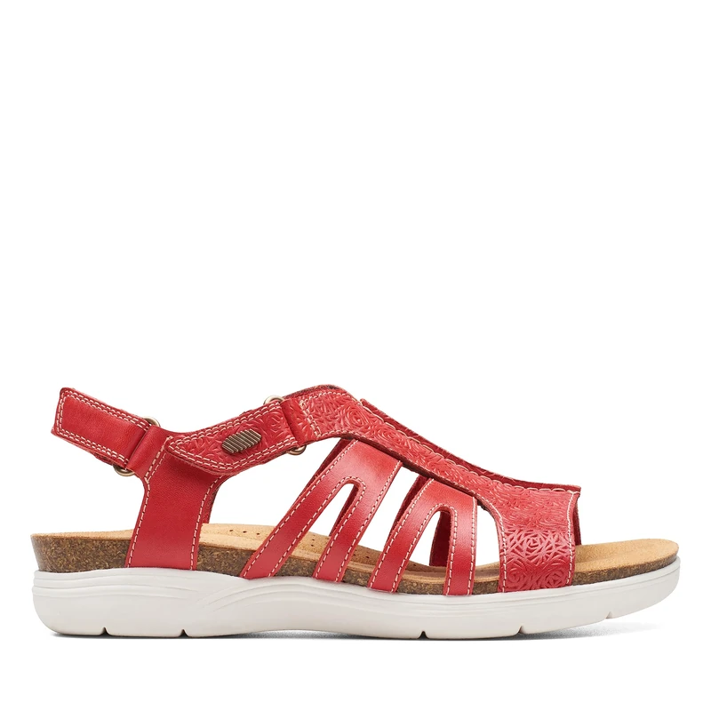 Clarks Women's April Belle Flat Sandal, Red Leather, 10 UK