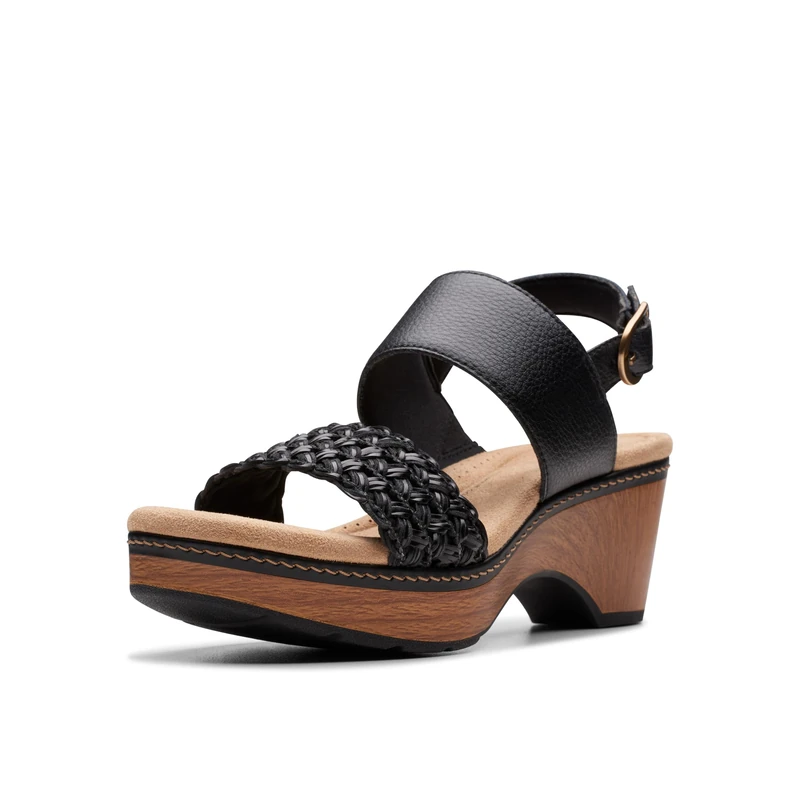 Clarks Women's Seannah Step Wedge Sandal, Black Leather, 4.5 UK
