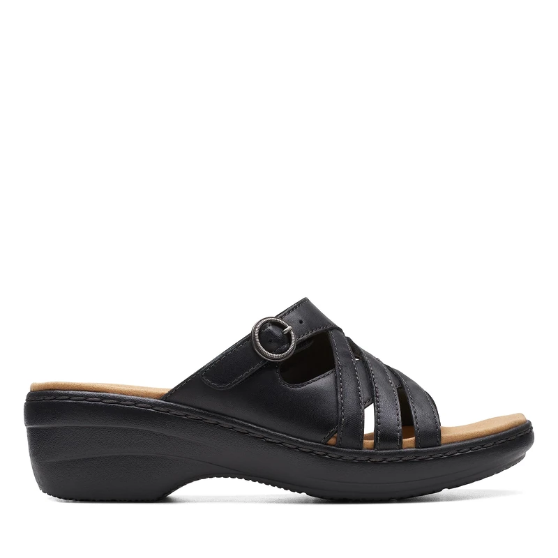 Clarks Women's Merliah Holly Slide Sandal, Black Leather, 5.5 UK