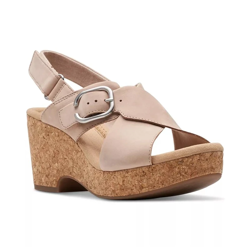Clarks Women's Giselle Dove Wedge Sandal, Sand Nubuck, 9.5 UK