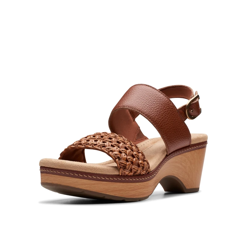 Clarks Women's Seannah Step Wedge Sandal, Tan Leather, 9 UK