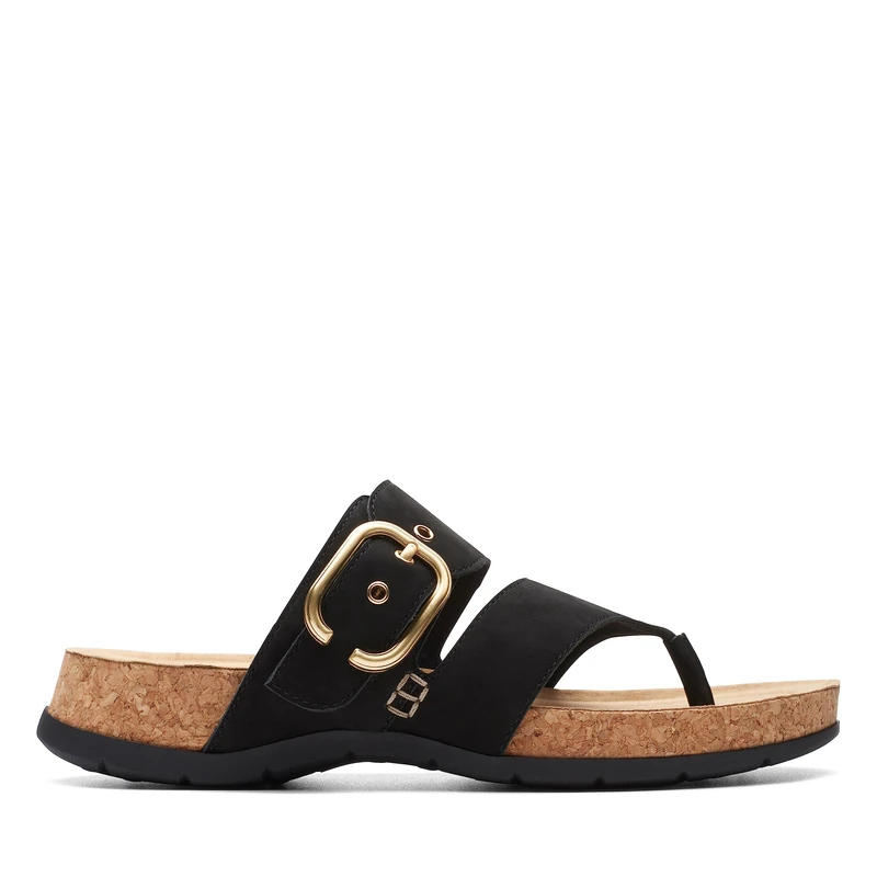 Clarks Women's Reileigh Park Flip-Flop, Black Nubuck, 6.5 UK