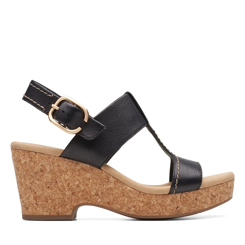 Clarks Women's Giselle Style Wedge Sandal, Black Leather, 3.5 UK