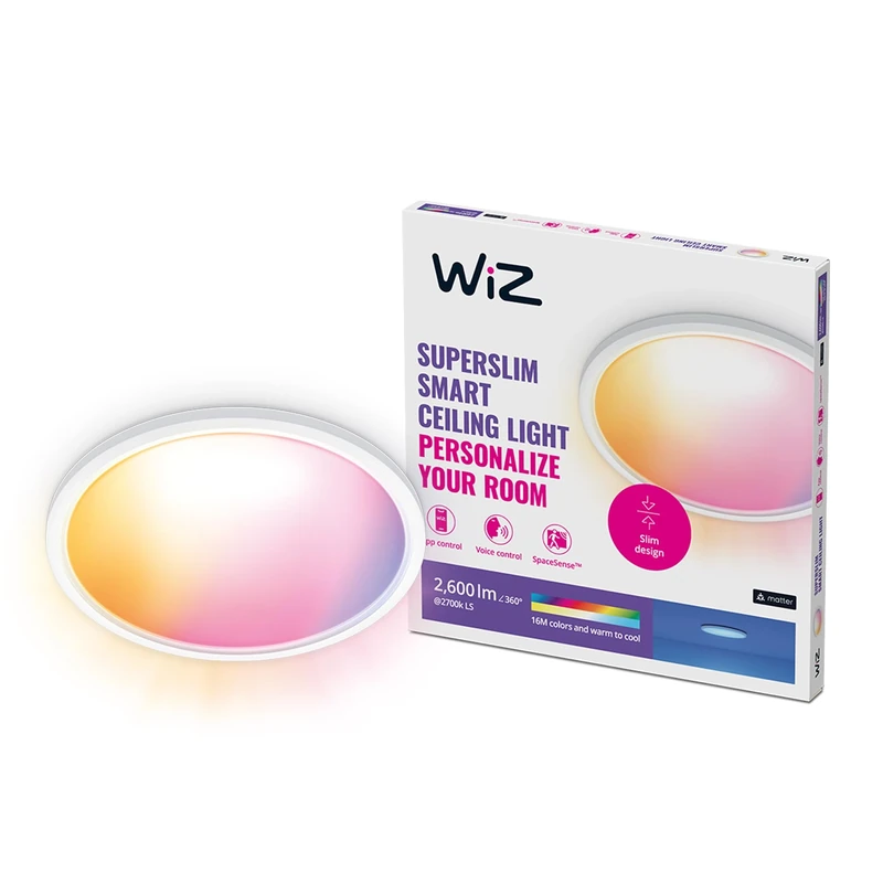 WiZ Colour Smart Connected Superslim Ceiling LED Light 22 Watts [White] for Indoor Home Lighting, Bedroom, Livingroom, Diningroom