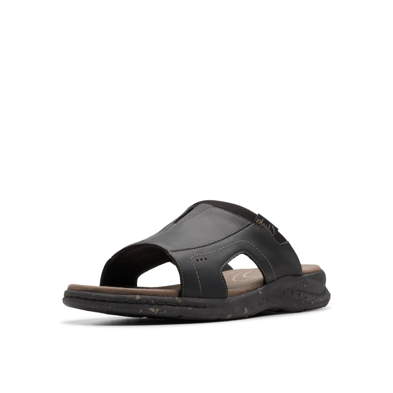 Clarks Men's Walkford Band Slide Sandal, Black Leather, 8 UK