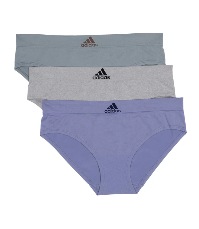 adidas Women's Seamless Hipster Underwear 3 Pack Panties, Silver Violet/Heather Grey/Silver Green, S