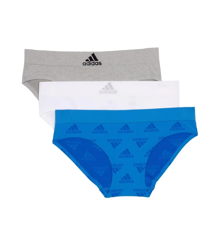 adidas Women's Seamless Hipster Underwear 3 Pack Panties, Pulse Blue Jacq/Heather Grey/White, L