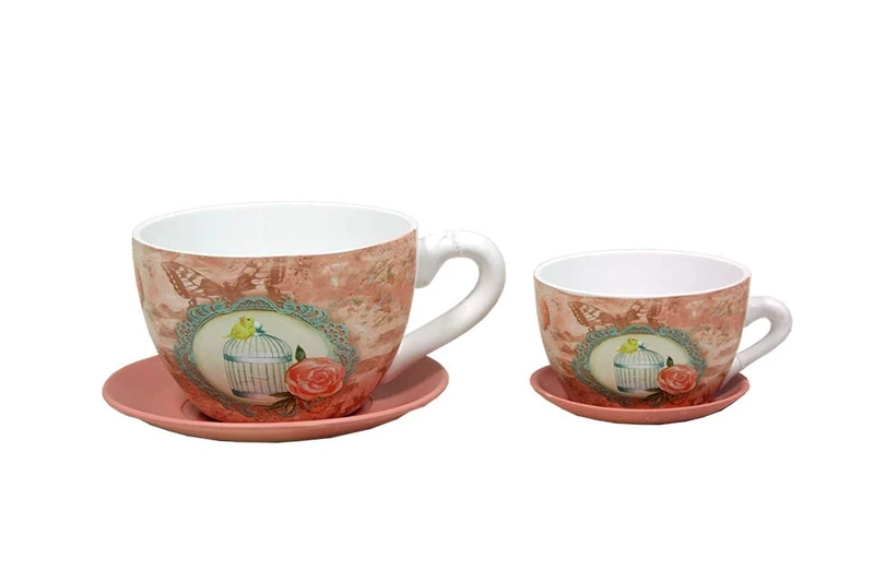 Mimbre Natural Two Set of Two Cup Planter Ceramic Cage S/2 (33 x 25.5 x 16) - Image 1