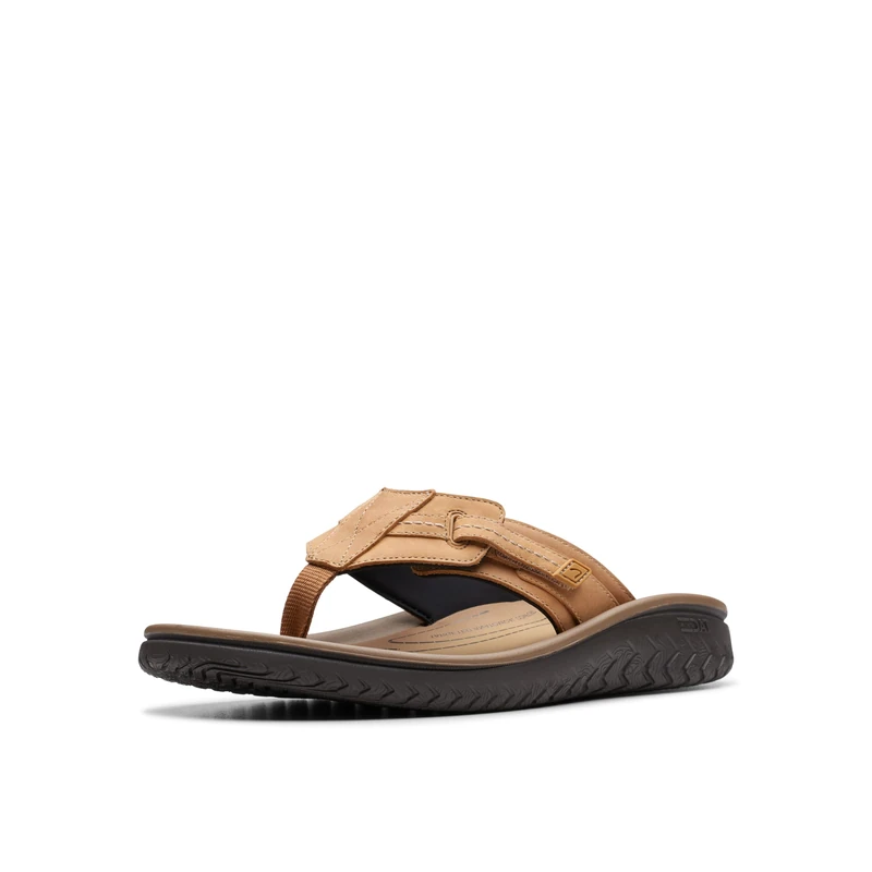 Clarks Men's Wesley Sun Flip-Flop, Tan Leather, 7 UK