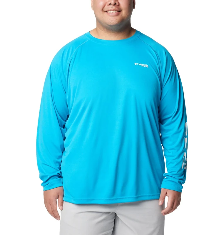 Columbia Men's PFG Terminal Tackle Long Sleeve Shirt Hiking, Ocean Blue/White Logo, 3X