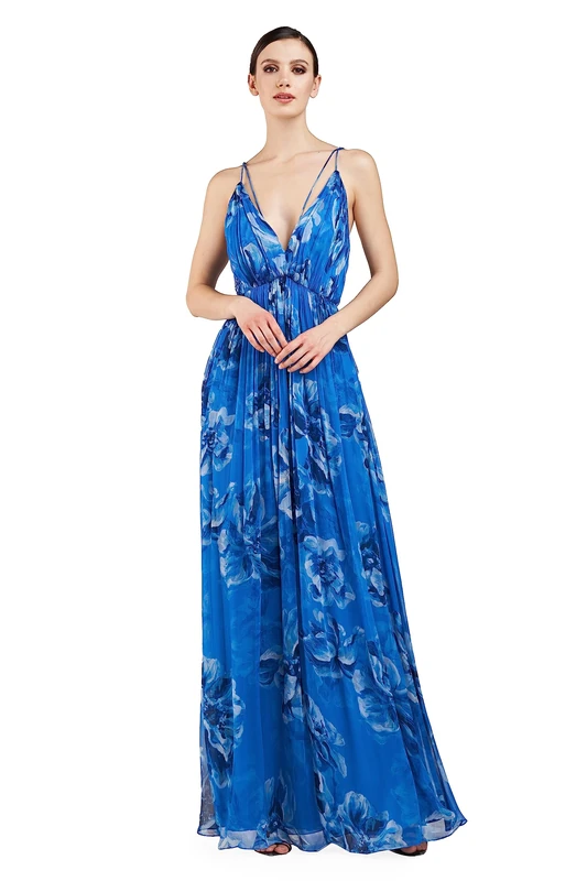 Halston Women's Mindy Gown Chiffon Formal Dress, Ocean Painted Floral Print, 10 - Image 1