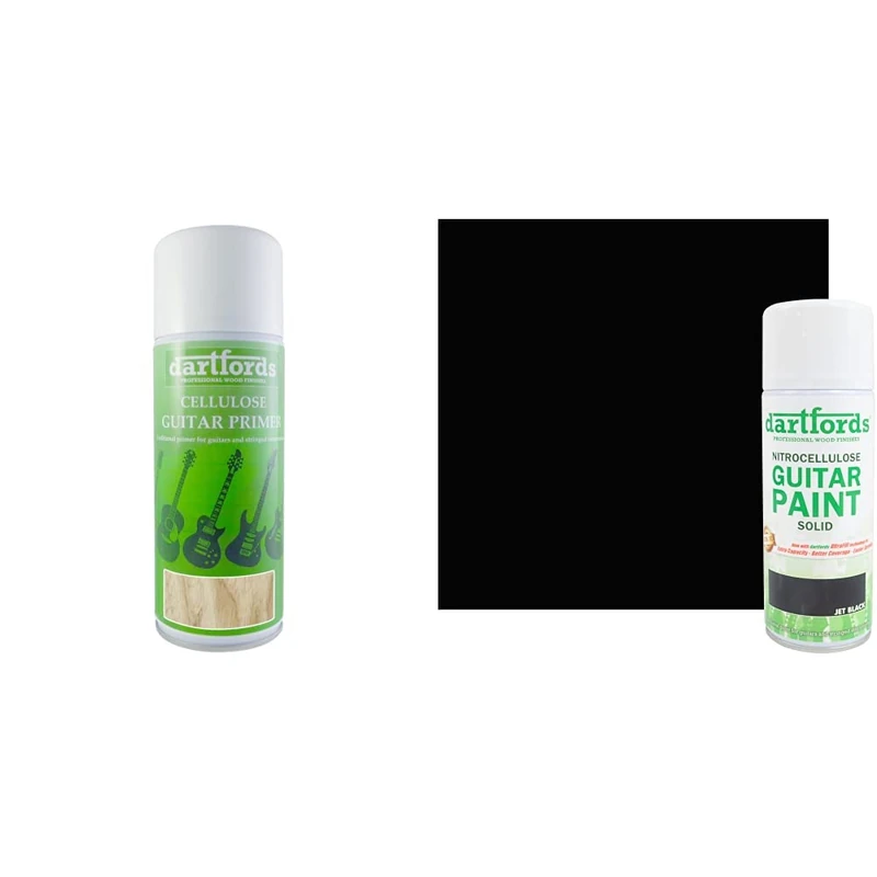dartfords Clear Cellulose Sanding Sealer 400ml Aerosol & Jet Black Nitrocellulose Guitar Paint 400ml Aerosol