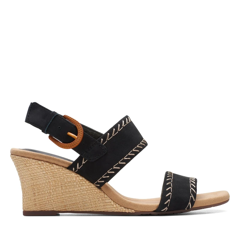 Clarks Women's Kyarra Rose Wedge Sandal, Black Nubuck, 4 UK