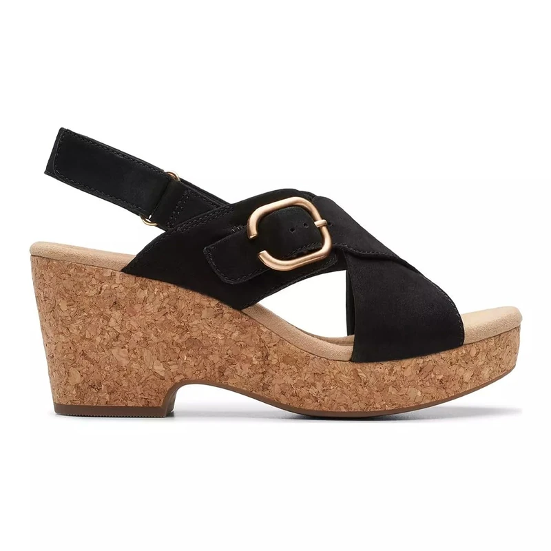 Clarks Women's Giselle Dove Wedge Sandal, Black Nubuck, 4 UK