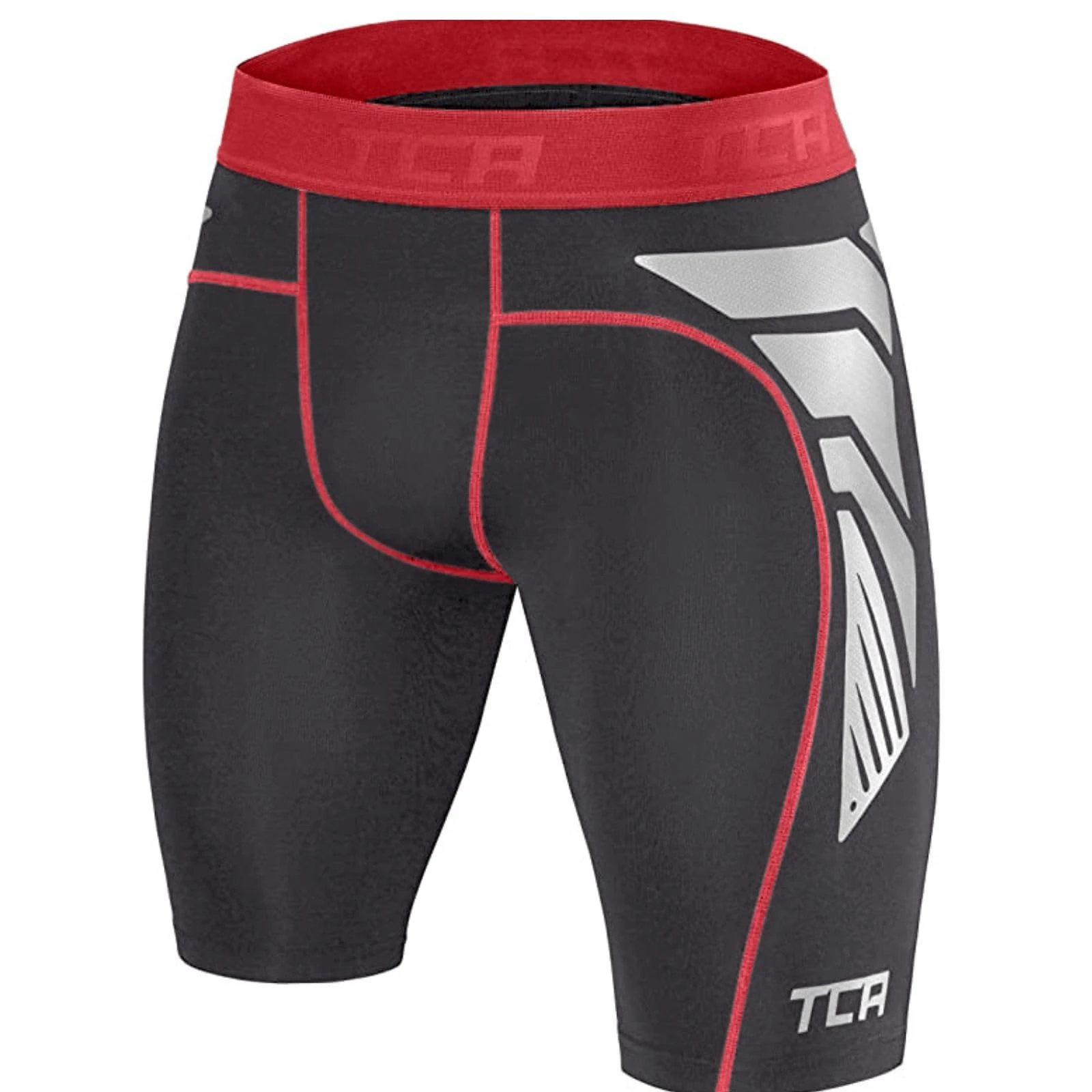 TCA Men's CarbonForce Pro Compression Base Layer Shorts Thermal Under Gear - Black Stealth/Red, M