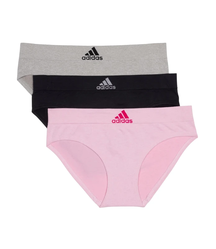adidas Women's Seamless Hipster Underwear 3 Pack Panties, Pink Heather/Black/Heather Grey, L