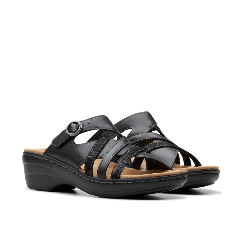 Clarks Women's Merliah Holly Slide Sandal, Black Leather, 7.5 UK