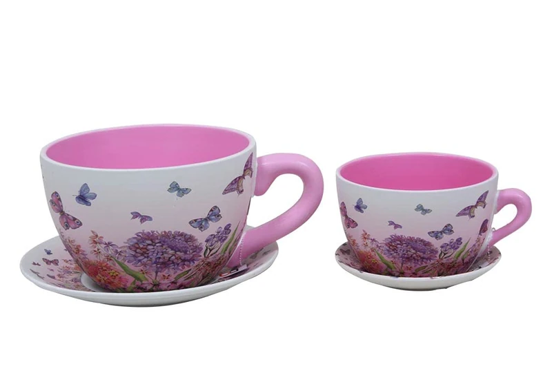 Mimbre Natural Two Set Of Two Planter Cups Flowers And Butterflies S/2 (33×25.5×16) - Image 1