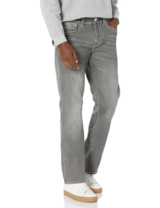 True Religion Men's Ricky Big T Straight Flap Jean, Chalk Grey, 38