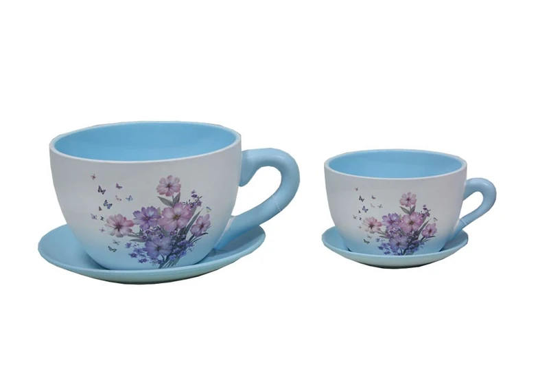 Mimbre Natural Two Set Of Two Ceramic Planter Flowers Lilac (33×25.5×16) - Image 1