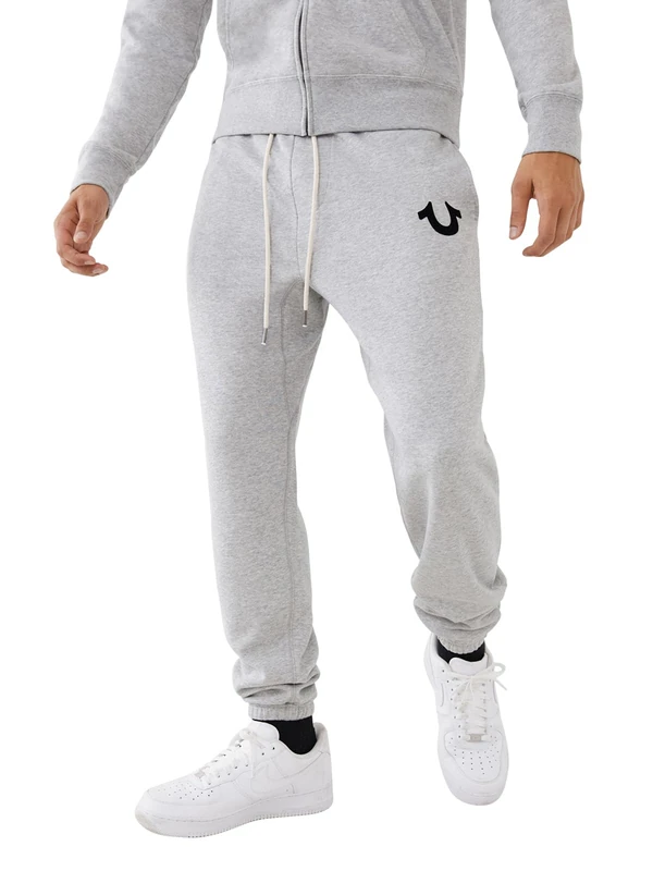 True Religion Men's Logo Horseshoe Sweatpant, Heather Grey, XXL