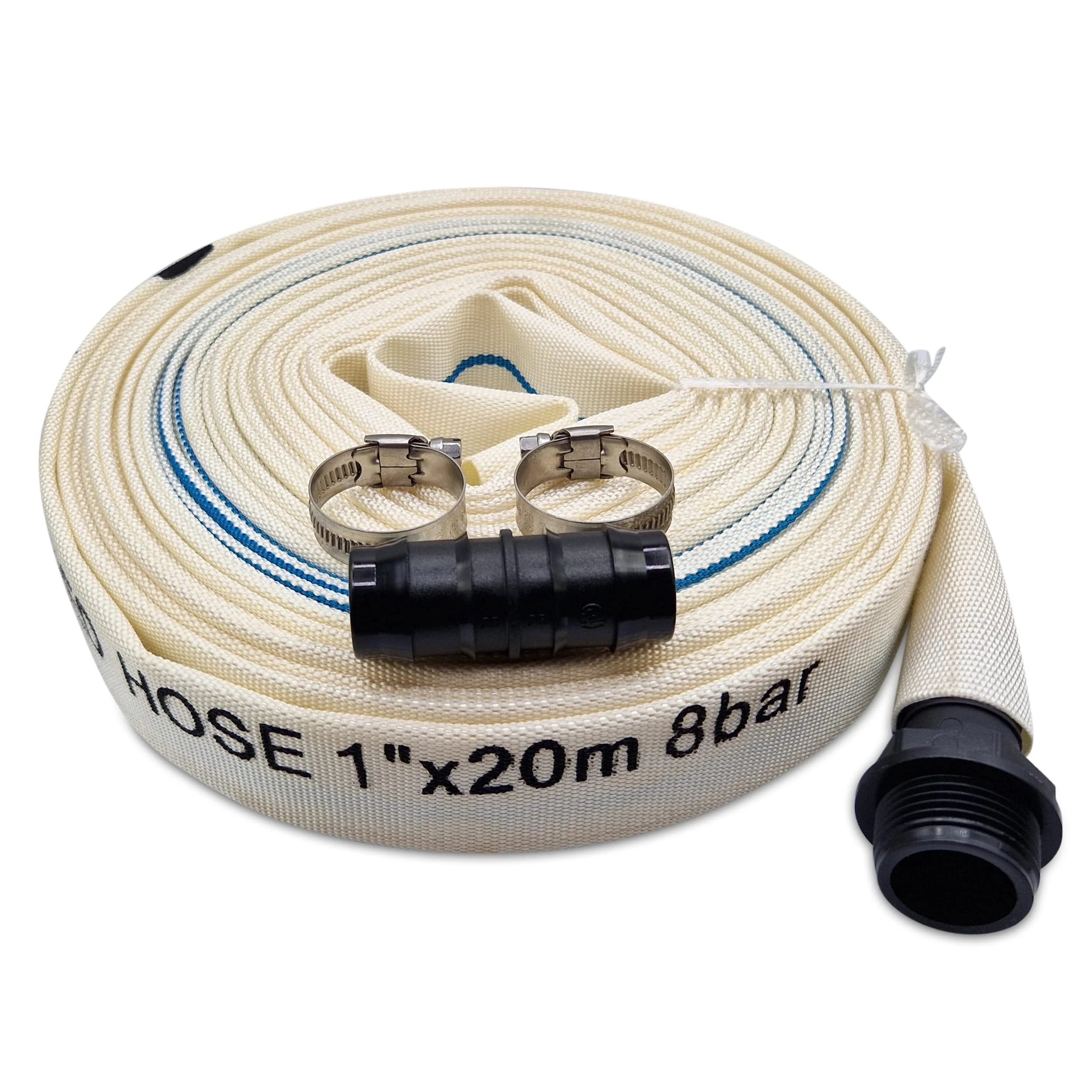 Ultimate Heavy Duty Discharge Hose Pipe Set - 20m x 25mm Diameter, Complete with 2 Clips, Joiner Coupler, and Pond Connector for use with Submersible & Other Water Pumps. Set by MYPURECORE