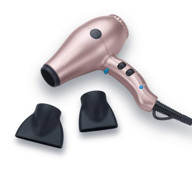 Diva Pro Styling Micro 5000 Pro Dryer - Millennial Pink. Super-Charged Power, Super-Lightweight Micro-Size. with Macadamia Oil, Argan Oil, and Keratin for Ultra-Shiny and Smooth Hair