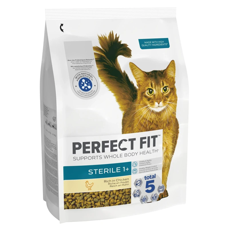 Perfect Fit Sterile Adult 1+ Complete Dry Cat Food for Adult Cats Aged 1+ Years, Rich in Chicken, 3 Bags (2.8 kg)