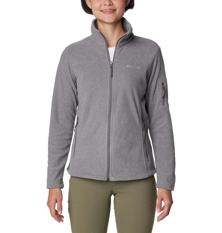Columbia Women's Fast Trek Jacket, Full Zip Fleece Jacket, City Grey Heather/City Grey, Size XXL