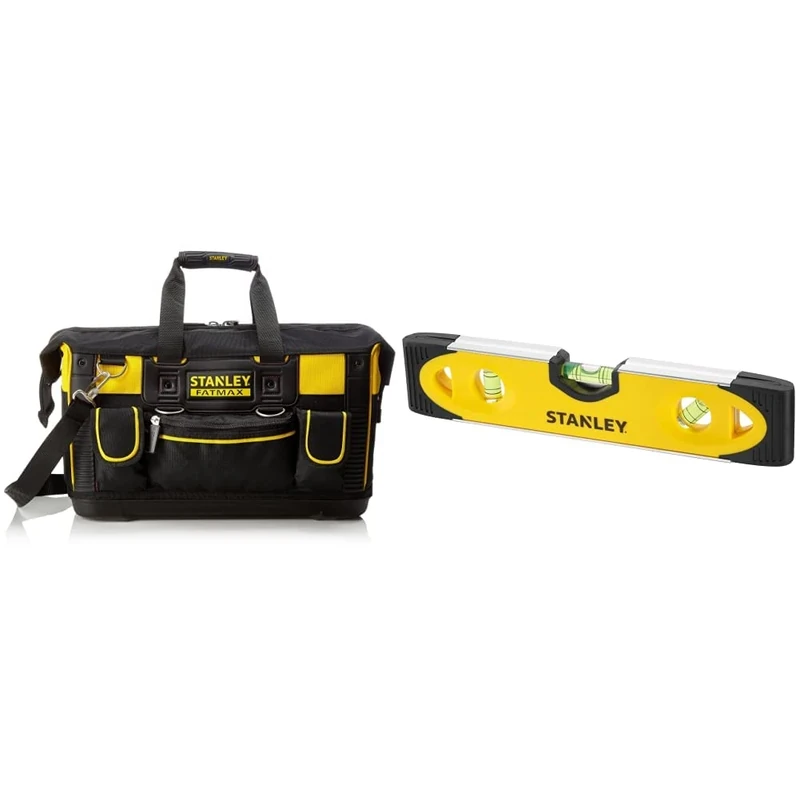 STANLEY FATMAX Open Mouth Rigid Tool Bag with Storage Compartment, Multi-Pockets Storage Organiser, 20 Inch, FMST1-71180 & Shock Proof Torpedo Level 230 mm/9 Inch 0-43-511