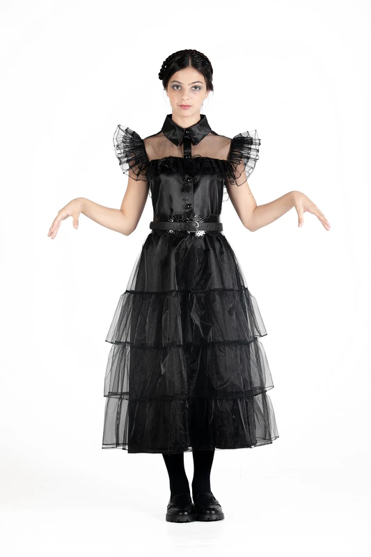 Nevermore Academy Costume - Official Wednesday Addams School Uniform for Kids, Perfect Nevermore Costume for Dress-Up & Role Play - Size 152cm