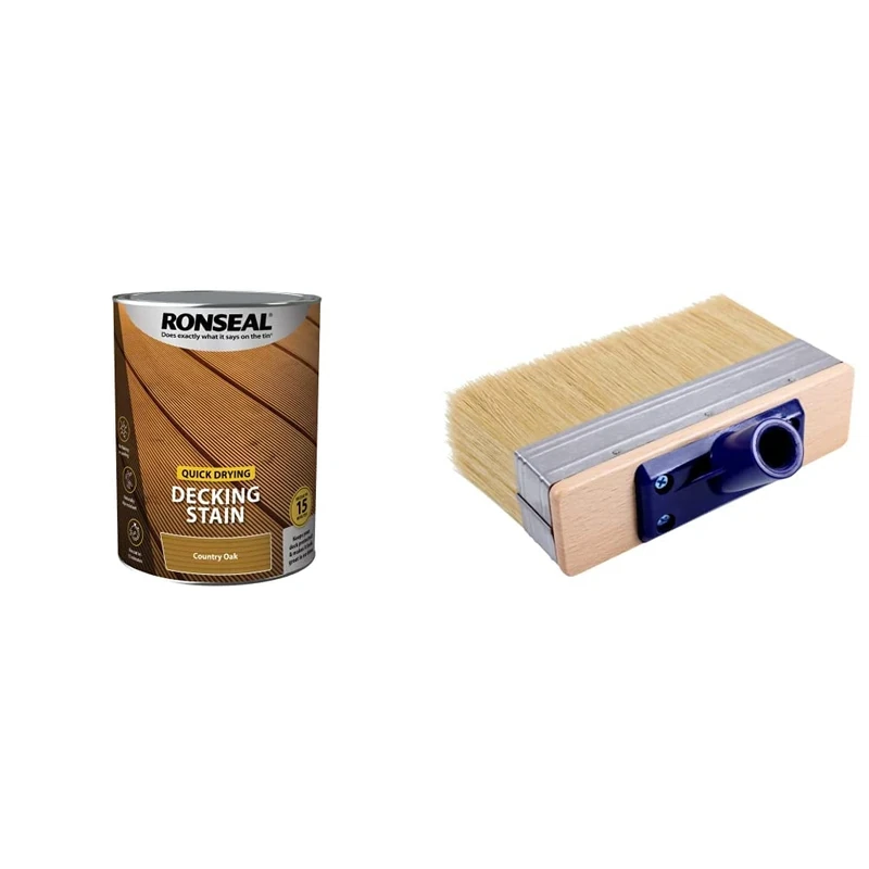 RONSEAL Q/D DECKING Stain Country Oak 5L,Paint & ProDec PBWD002 7 inch High Capacity Block Decking Brush