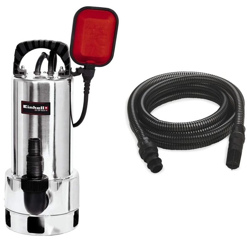 Einhell GC-DP 9035N Clean/Dirty Water Pump | 900W Stainless Steel Submersible Pump, 18,000 L/H & 4173635 Suction Hose for Water Pumps Diameter Plastic Tube with Male and Female Adaptors |