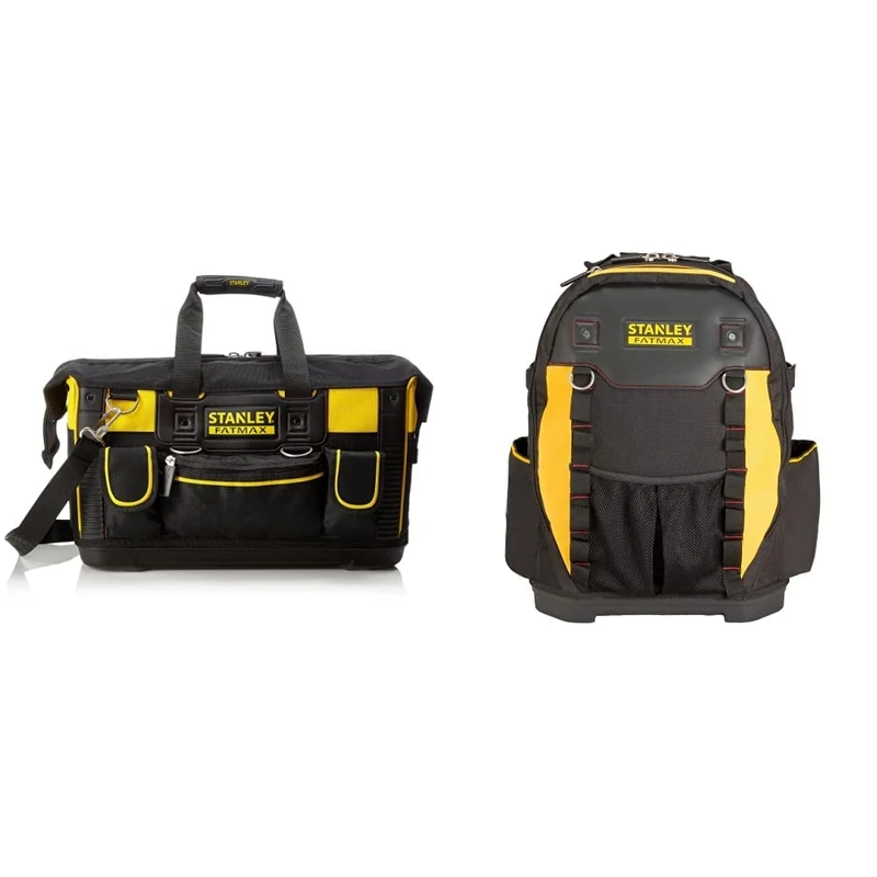 STANLEY FATMAX Open Mouth Rigid Tool Bag with Storage Compartment, Multi-Pockets Storage Organiser & 1-95-611 Fatmax Tool Backpack with seprate compartments