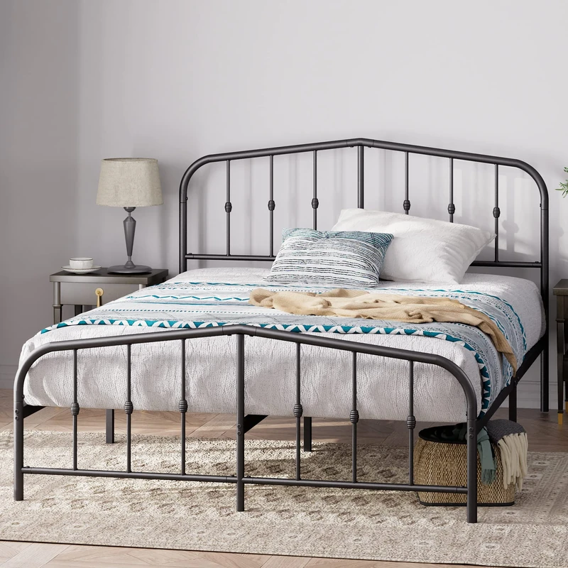 Zinus Heidi Metal Bed Frame with Headboard and Footboard, 140 x 190 cm, Black, Height 31 cm, Steel Mattress Platform, Easy Assembly