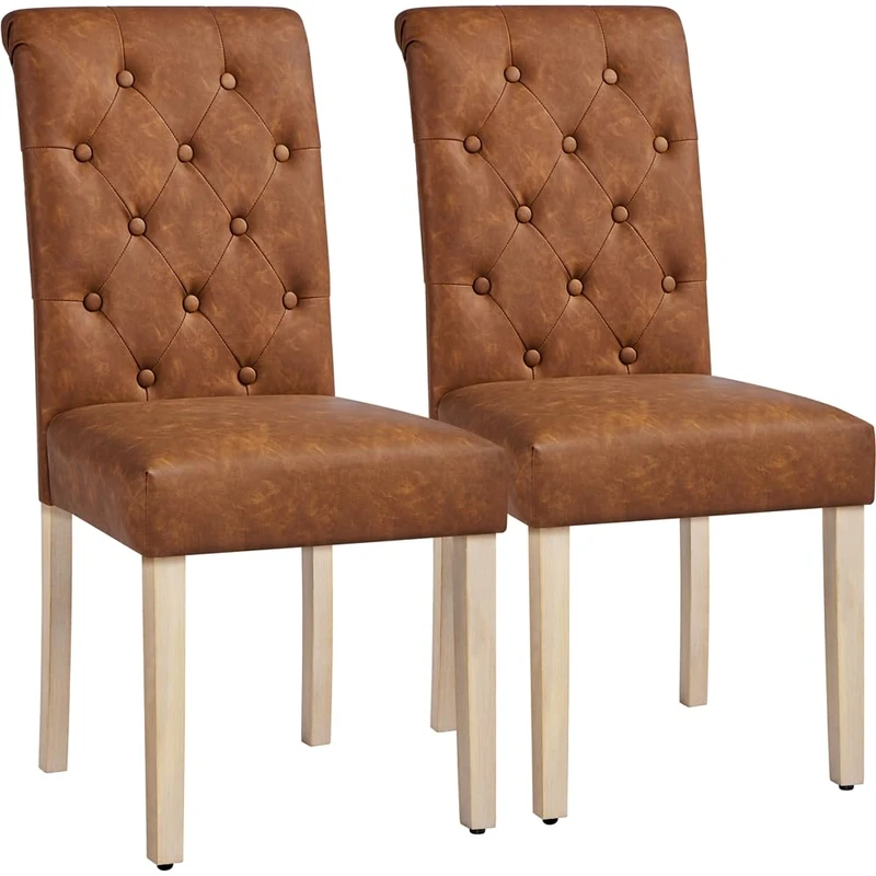 Yaheetech Dining Chairs Set of 2 Faux Leather Upholstered Kitchen Chairs Classic High Back Soft Padded Seat and Wooden Legs for Dining Room, Kitchen and Home, Retro Brown