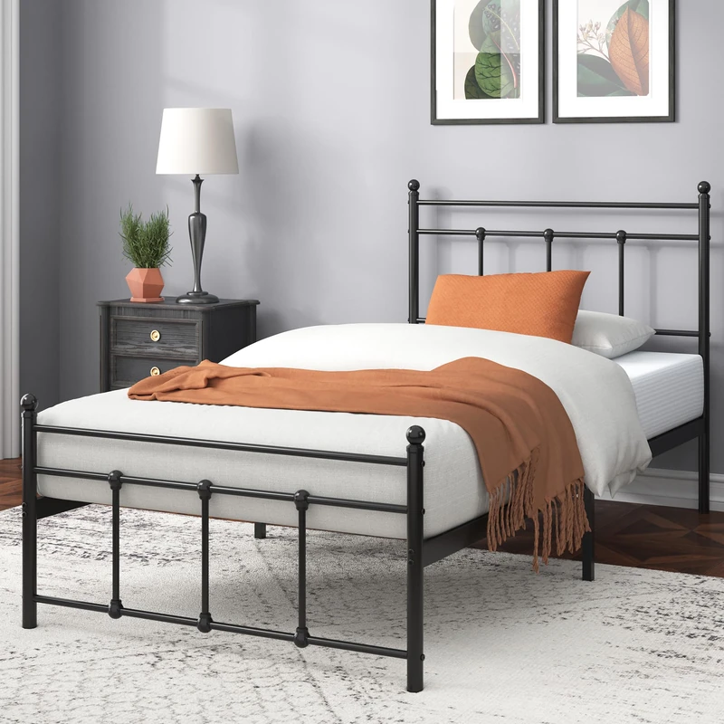 Zinus Nicholas Metal Bed Frame with Headboard and Footboard, 80 x 190 cm, 31 cm Height, Steel Mattress Platform for Adults/Children/Teenagers, Easy Assembly