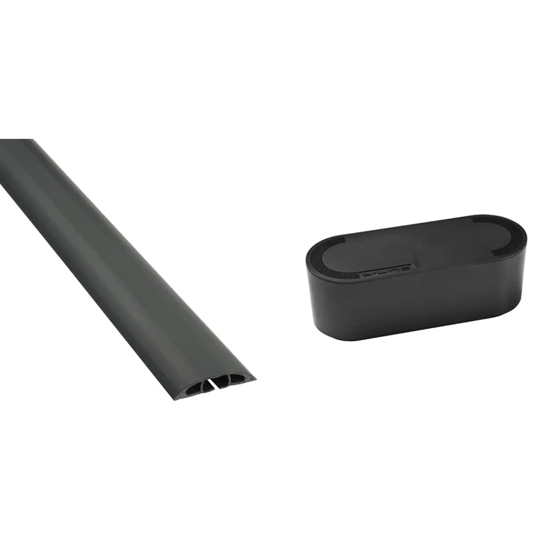 D-Line 4.5m Floor Cable Protector, Wire Cover - 4.5m Length, Cable Cavity = 17mm x 9mm - Black & Cable Tidy Box, Hide and Conceal Extension Blocks and Electrical Cables - Small, Black