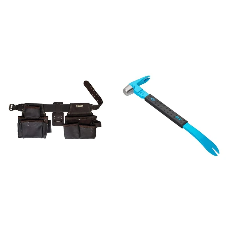 OX Tools OX-P263604 Pro Oil Tanned Leather 4 Piece Construction Rig, Blue & OX Pro Claw Bar 10" / 250mm