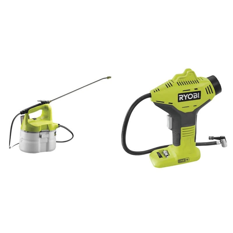 Ryobi OWS1880 One+ Cordless Weed Sprayer - 18V & R18PI-0 18V ONE+ Cordless High Pressure Inflator (Body Only), Grey