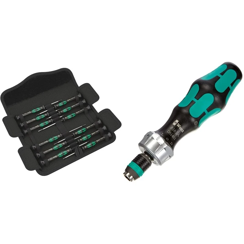 Wera 73675 Kraftform Micro Precision Screwdriver Set, 12 Pieces & 05051461001 1/4 x 142 816 RA Ratchet Screwdriver - Silver