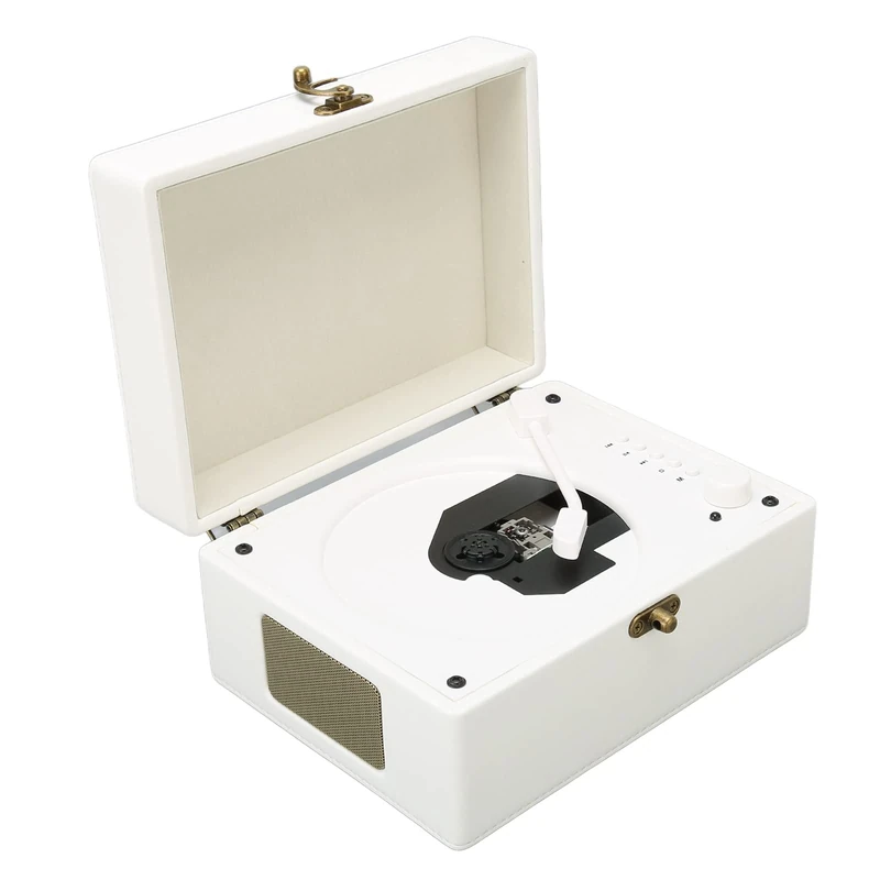 Portable Bluetooth CD Player With HIFI Speakers - Vintage Gramophone Desktop Record Player for Car, Gift and Decoration (White)