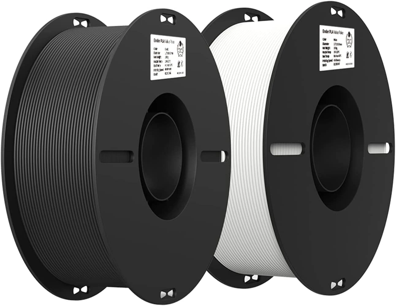 Creality Ender PLA Filament 1.75mm 3D Printer Filament, 2kg Cardboard Spool (4.4lbs), Dimensional Accuracy +/- 0.03mm, Fit Most DIY Printer (White*1KG & Black*1KG)