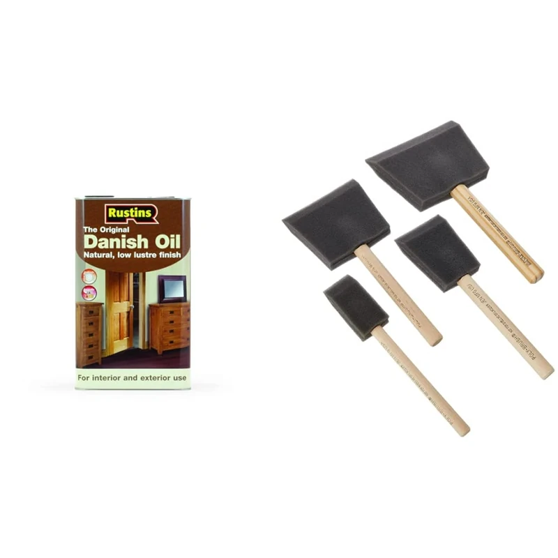 Rustins DANO5000 Original Danish Oil 5 litres & PBRUSHPACK Foam Brushes