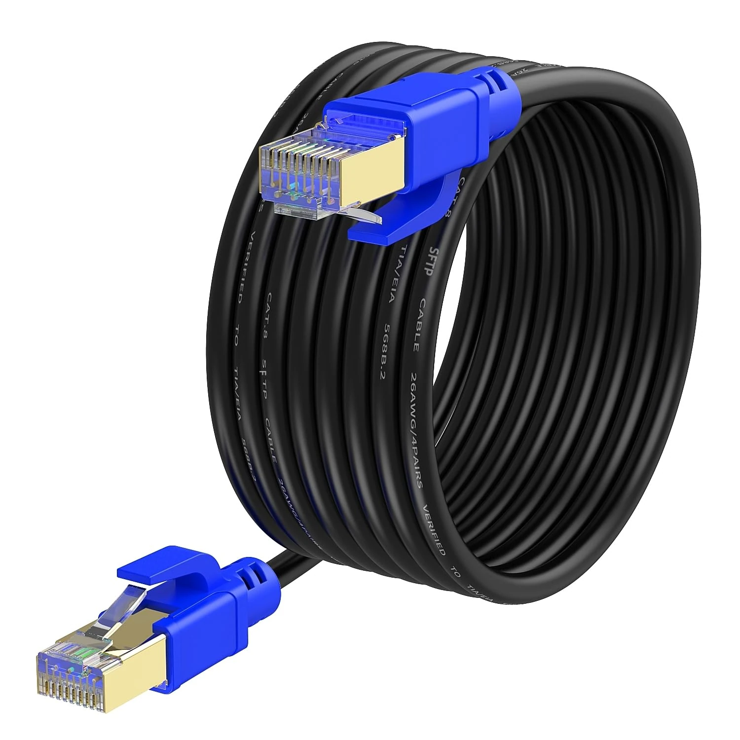 VOSGA Outdoor CAT 8 Ethernet Cable 75M/250 FT,40Gbps-SFTP-2000MHZ-CAT8 Network RJ45 Lan Shielded Internet Cable 75M Round Black