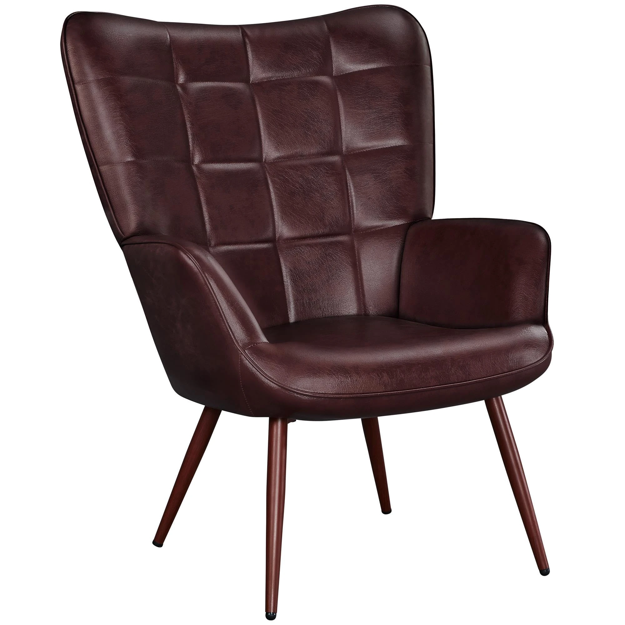 Yaheetech Accent Chair Faux Leather Modern Armchair High Back Sofa Chairs for Living Room/Bedroom, Chestnut Brown
