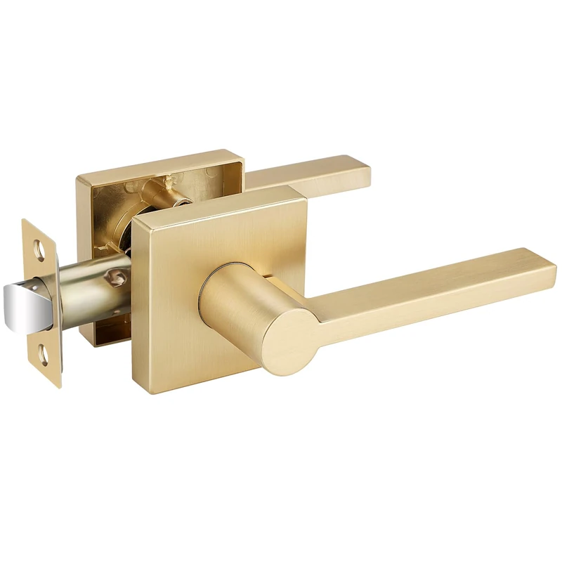 EHOMEWARE 10 Pack Gold Door Handles Door Knobs, Satin Brass Passage Door Lever Interior Door Handle for Hallway/Closet Non-Locking